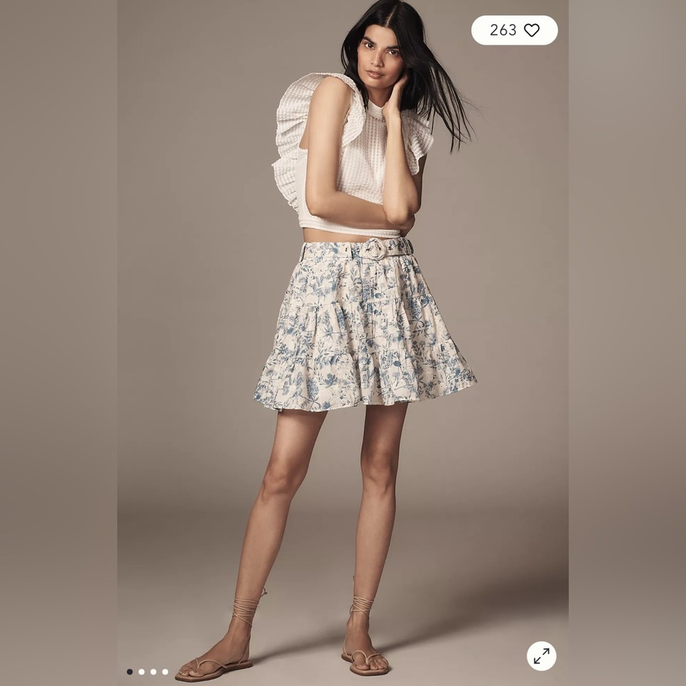 English Factory Cream Mini Skirt with Blue Floral Print